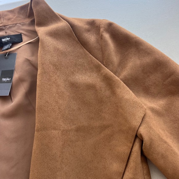 Mossimo Womens XS Tan Camel Faux Suede Open Front Draped Waterfall Blazer Jacket - Picture 8 of 14